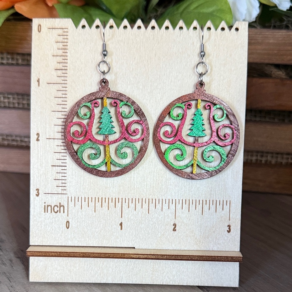 2/$15! New! Handmade Colorful Tree Design Earrings